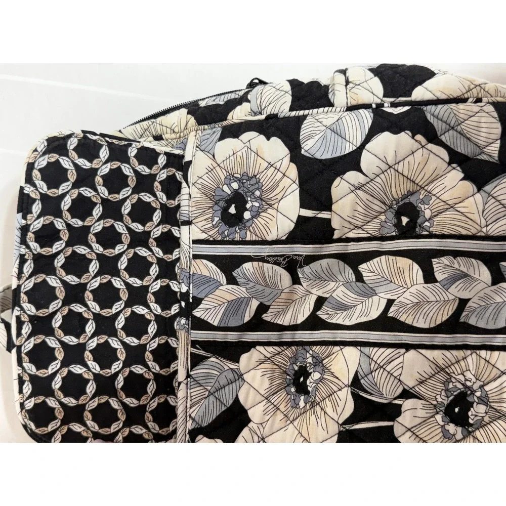 Vera Bradley Night and Day Floral Quilted Cotton Mini Backpack Black White Grey